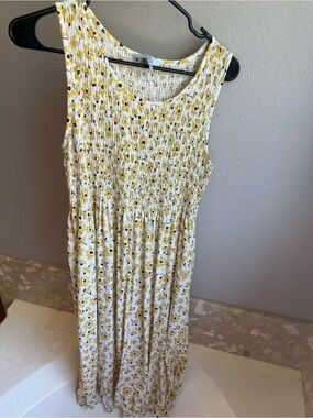 Croft & Barrow Yellow Floral Smocked Midi Dress